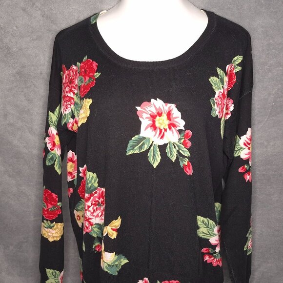 Billabong Womens Sweater Large Floral Black Long Sleeve Lightweight - Picture 1 of 4